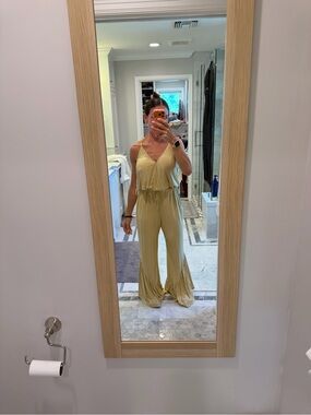 Very J Light Yellow V-Neck Wide-Leg Jumpsuit